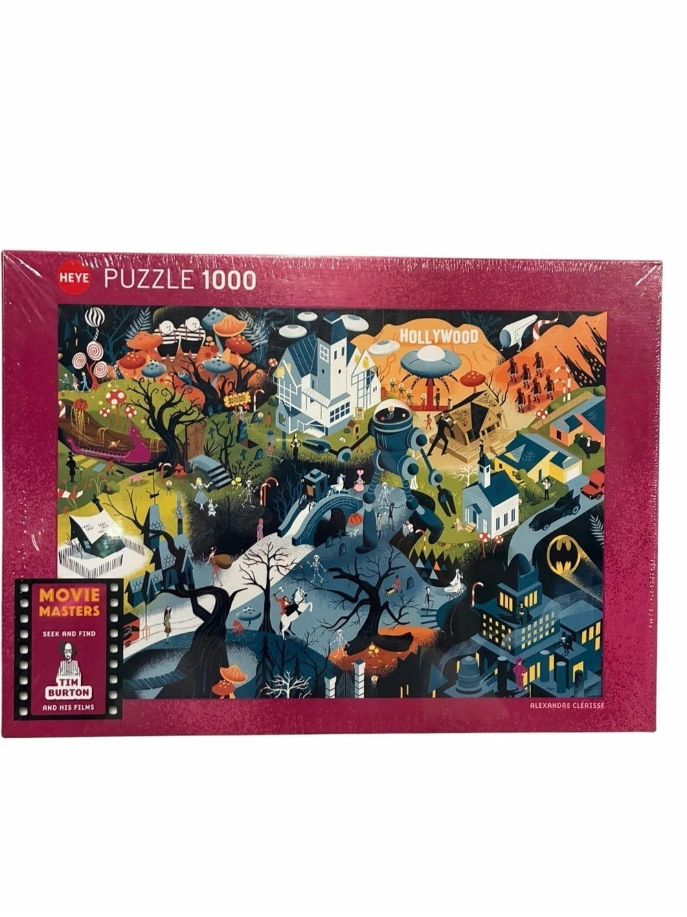NIB: Heye Movie Masters: Tim Burton Films 1000-Piece Puzzle Pink Halloween Film